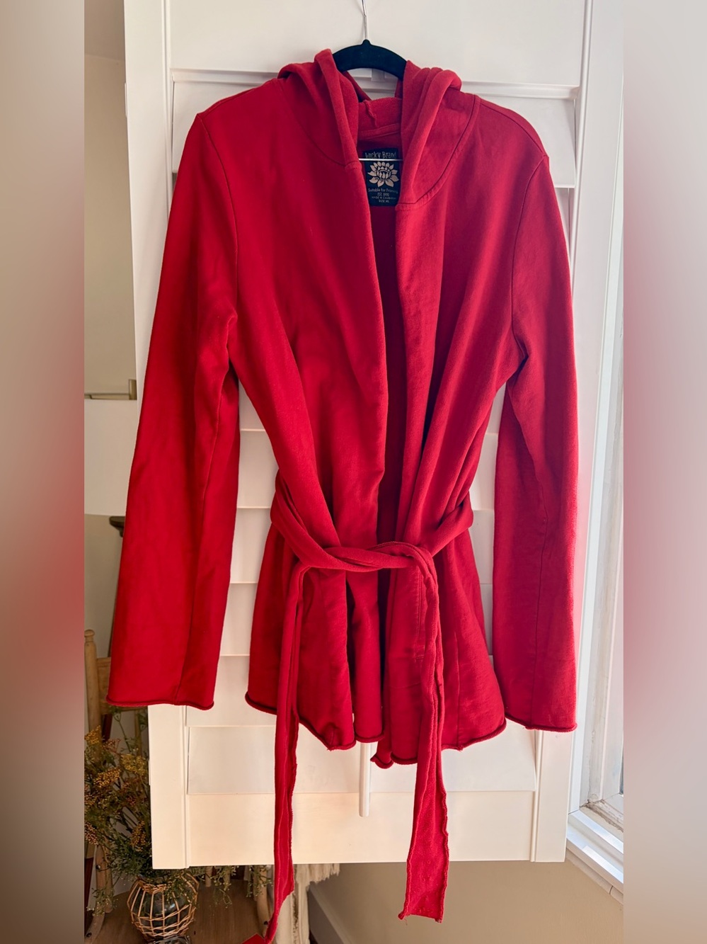 Lucky Brand Red Hooded Wrap Cardigan